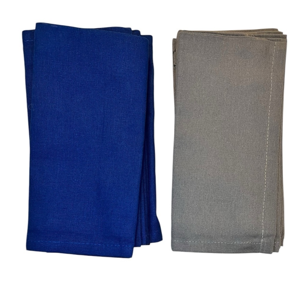 Cottoniva (2) sets of (6) napkins - Gray & Navy Blue - NWOT